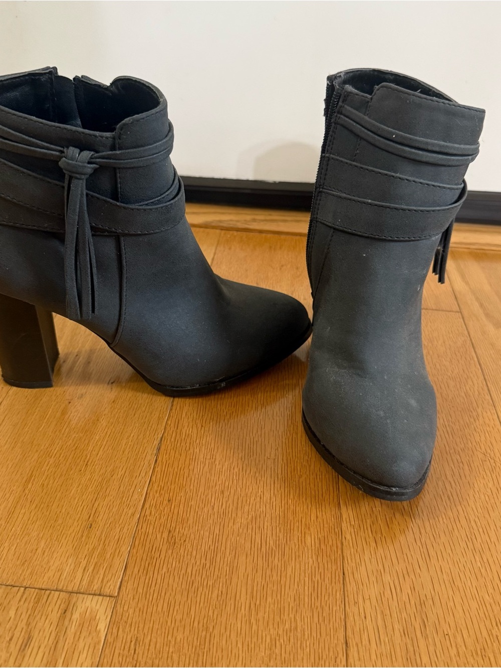Gray ankle platform heel boots size 6.5.